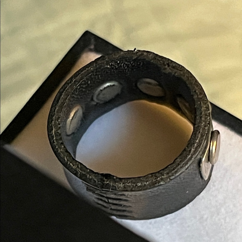 Artisan Black Leather Ring with Silver Stud Accents - Picture 9 of 14